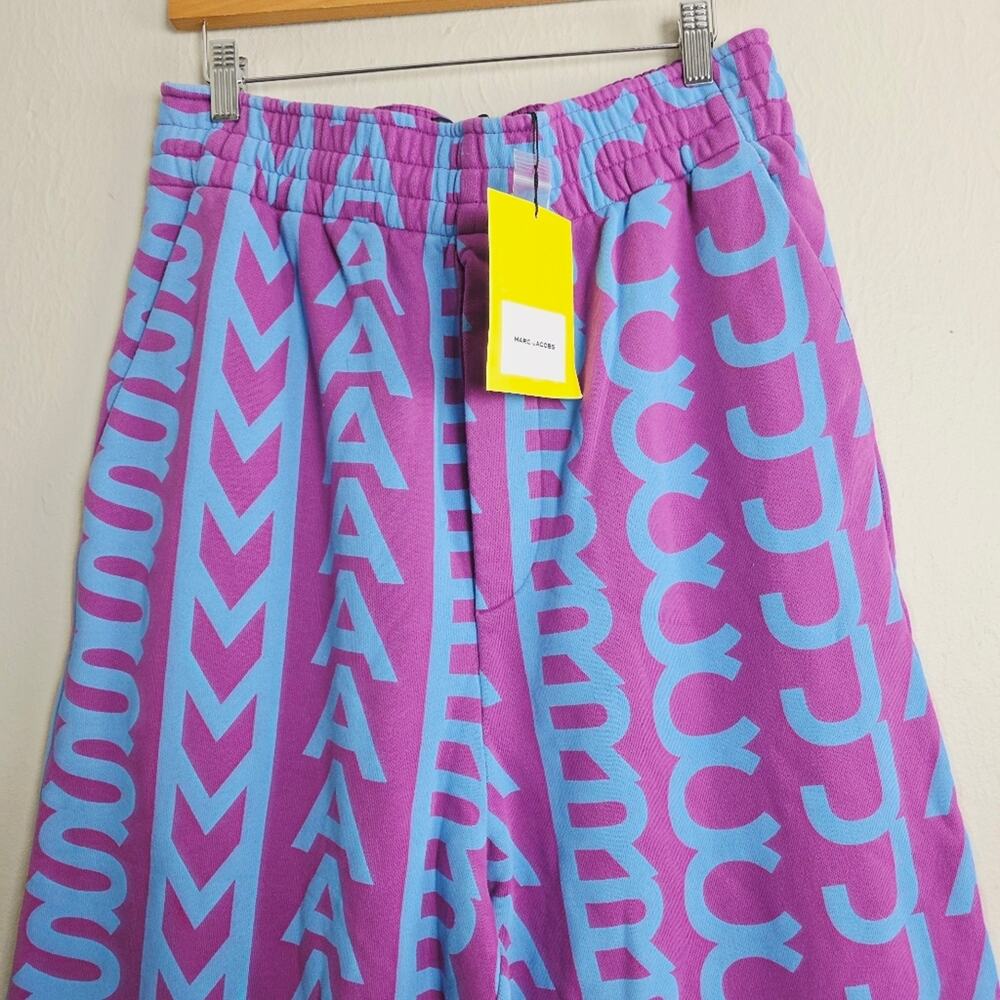 Marc Jacobs Monogram Logo Wide Leg Sweatpant Purple Blue High Waisted Medium NWT - Picture 6 of 11